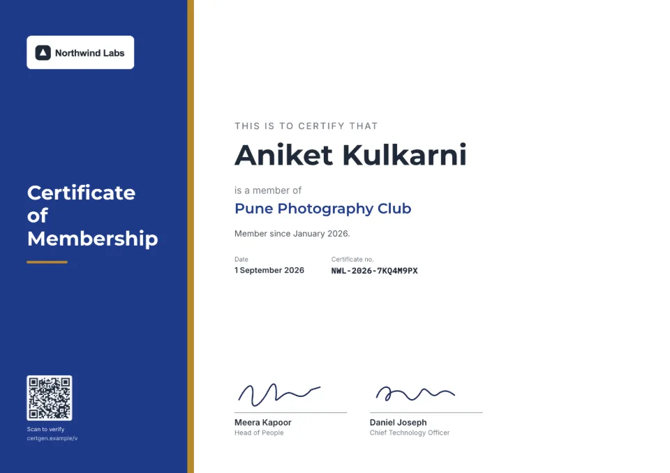 Membership Certificate template – Horizon design