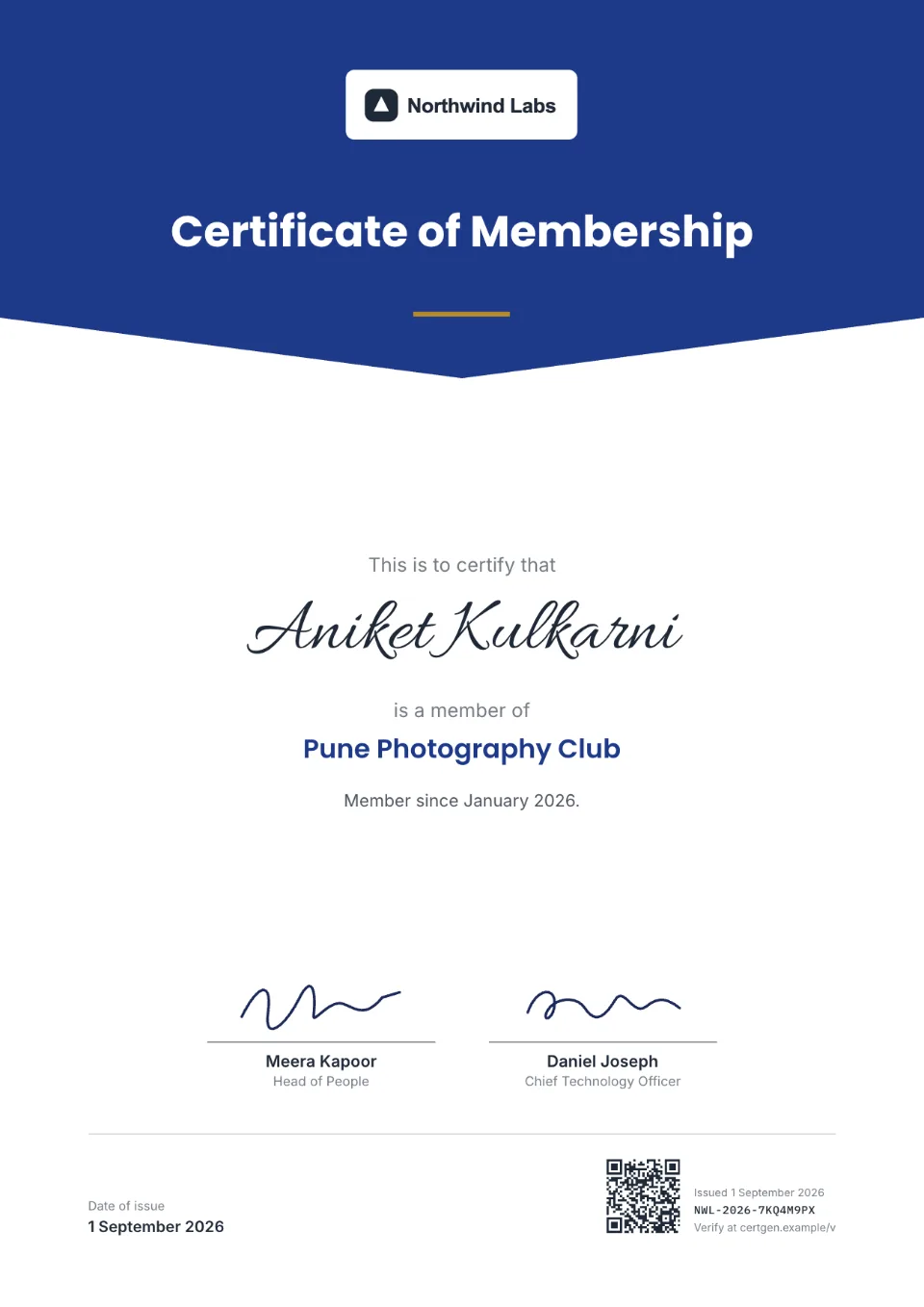 Membership Certificate template – Meridian design
