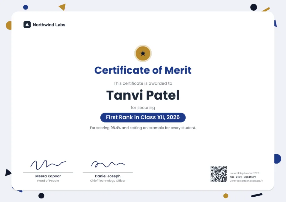 Merit Certificate template – Confetti design