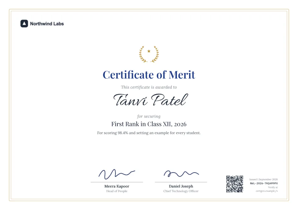 Merit Certificate template – Crest design