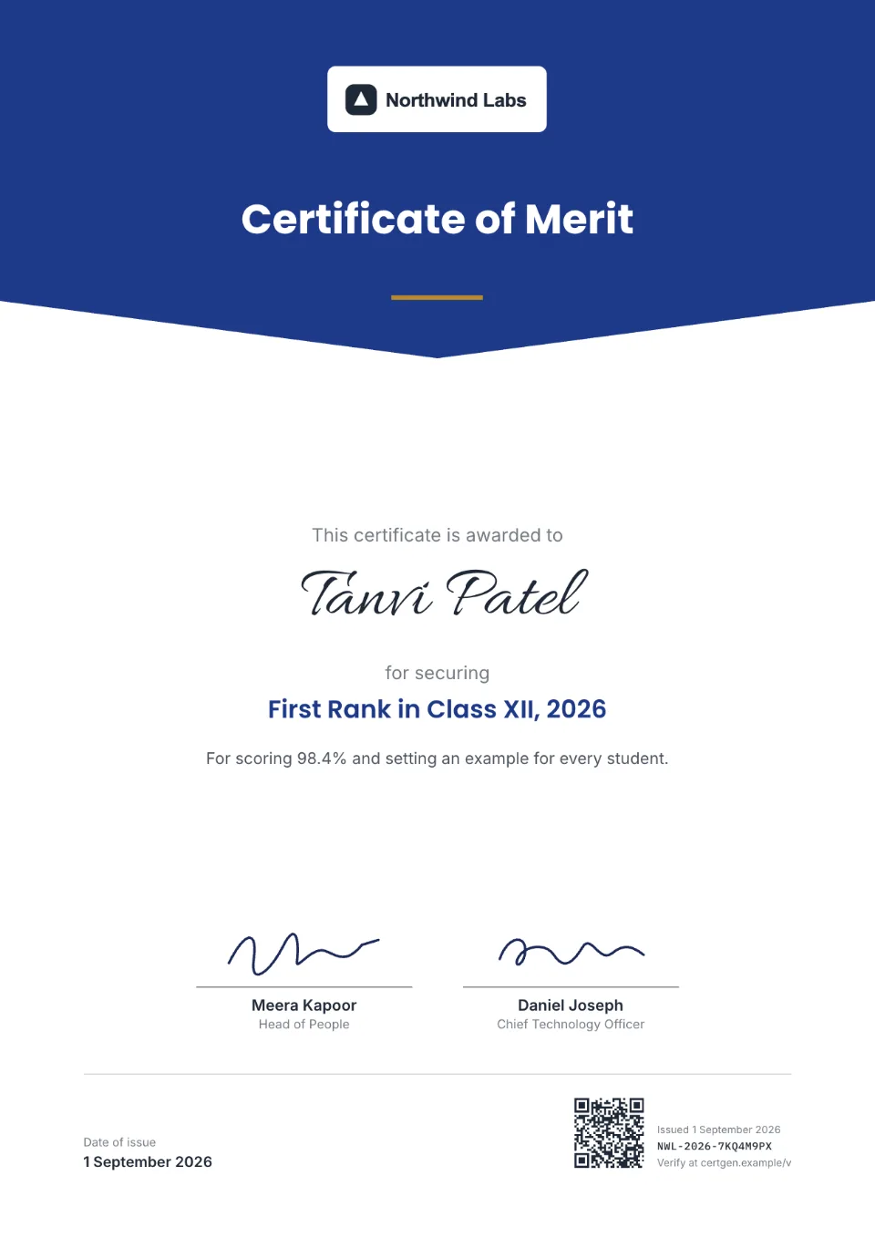 Merit Certificate template – Meridian design