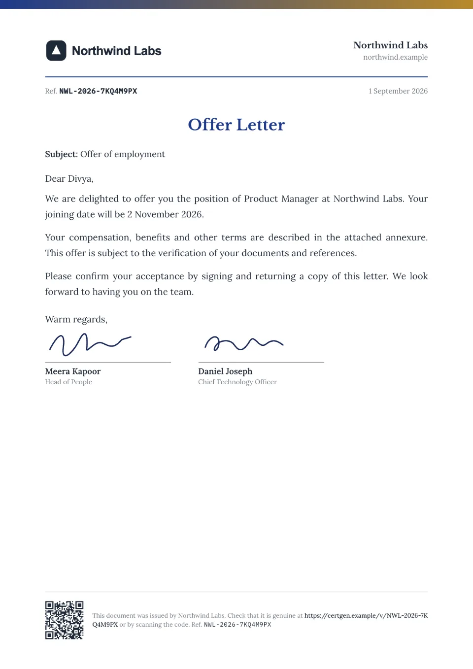 Offer Letter template