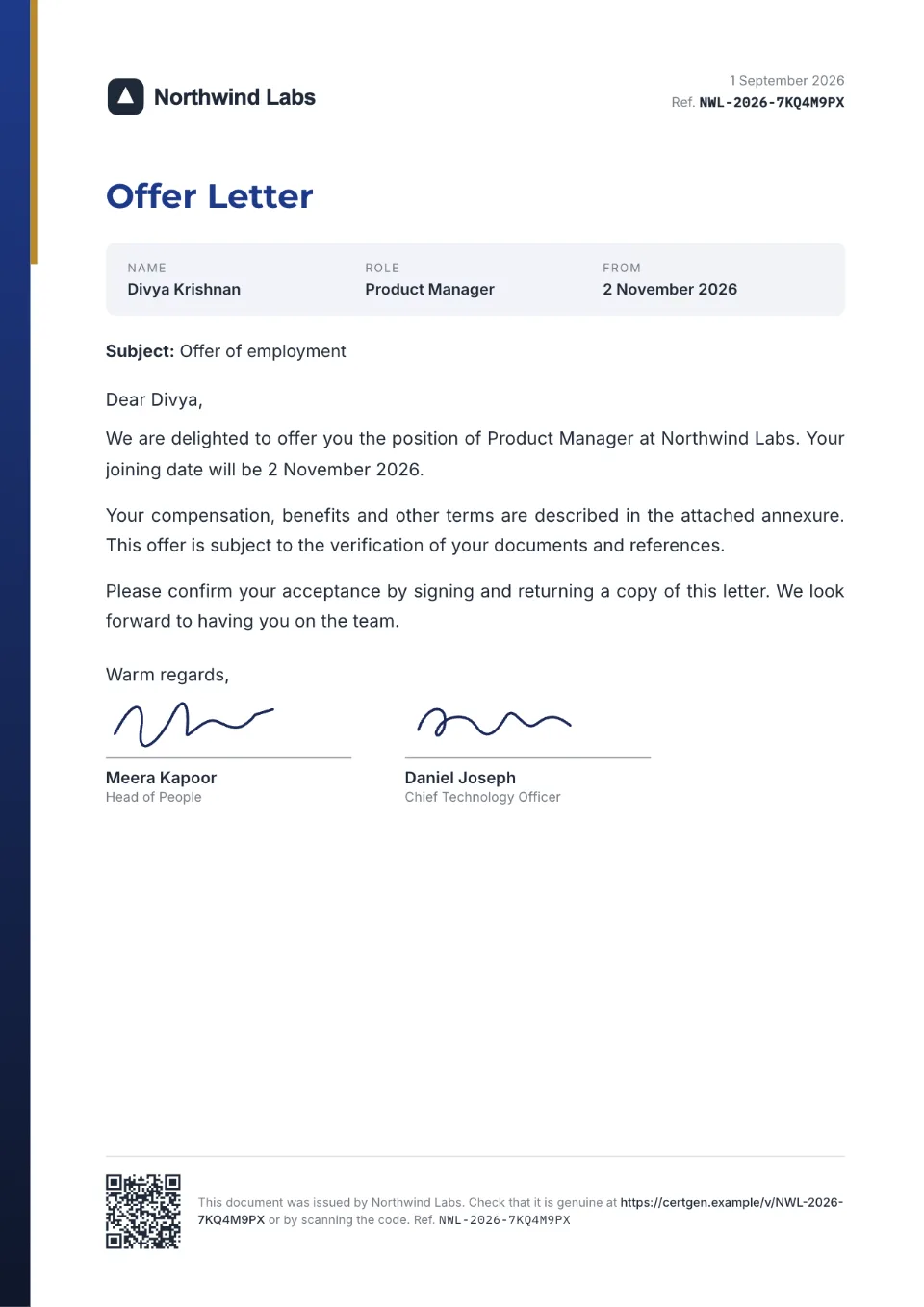Offer Letter template – Slate design