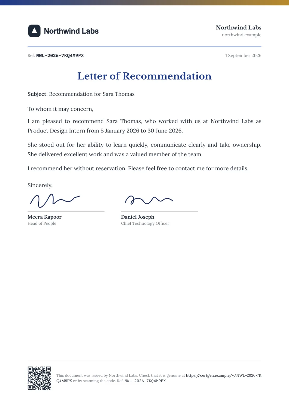 Recommendation Letter template