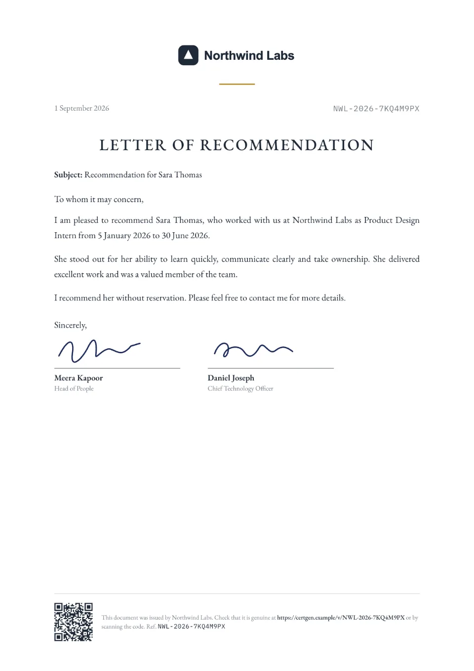 Recommendation Letter template – Paper design