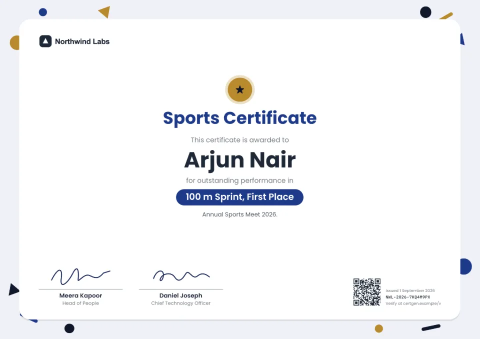 Sports Certificate template – Confetti design