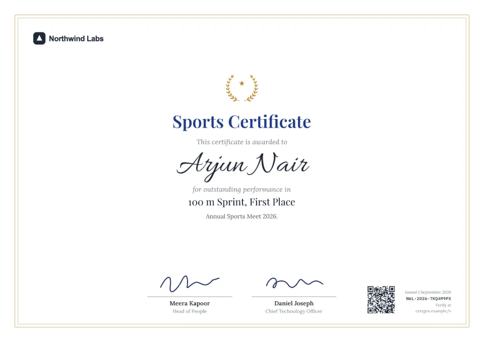 Sports Certificate template – Crest design