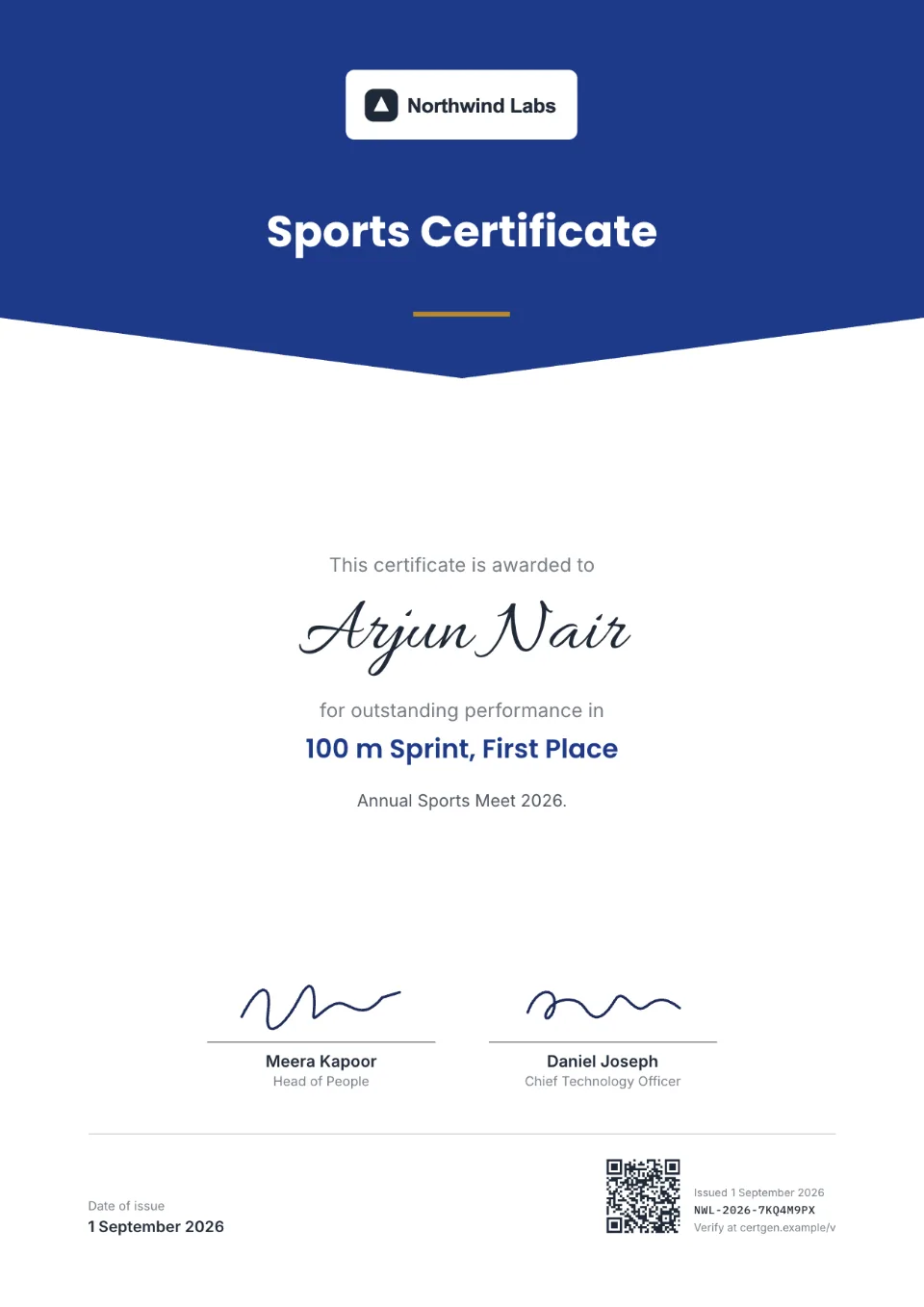 Sports Certificate template – Meridian design