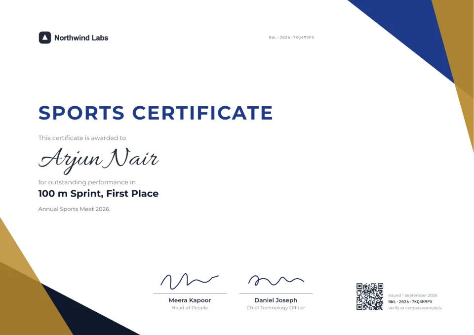 Sports Certificate template – Prism design