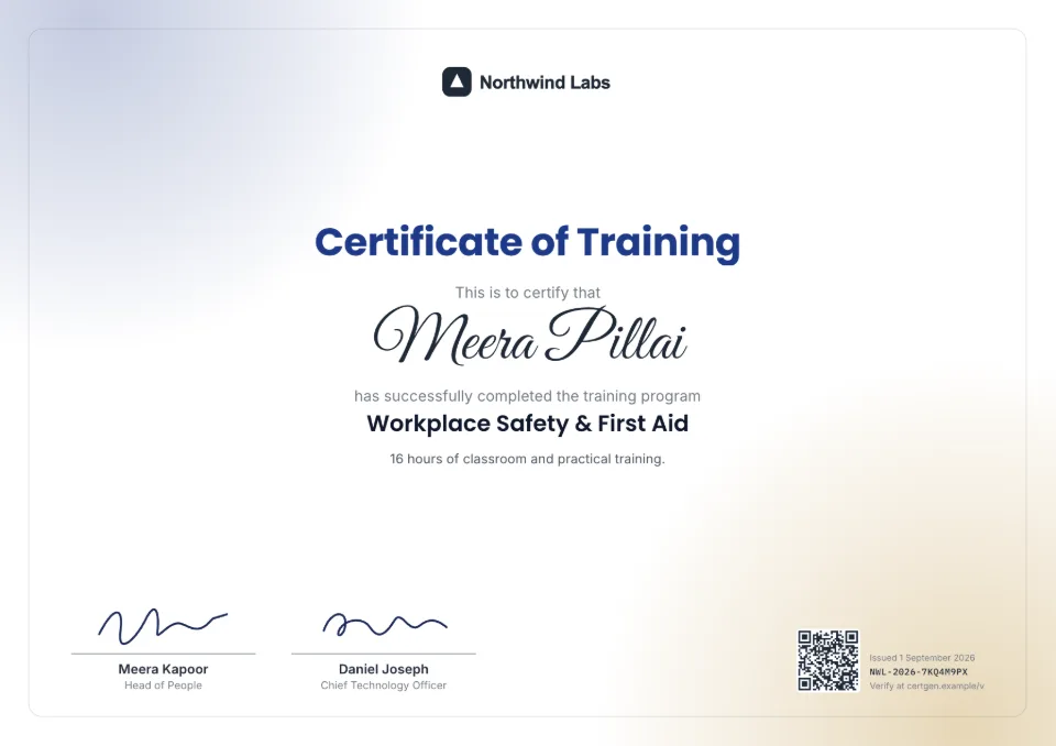 Training Certificate template
