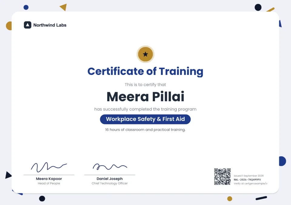 Training Certificate template – Confetti design