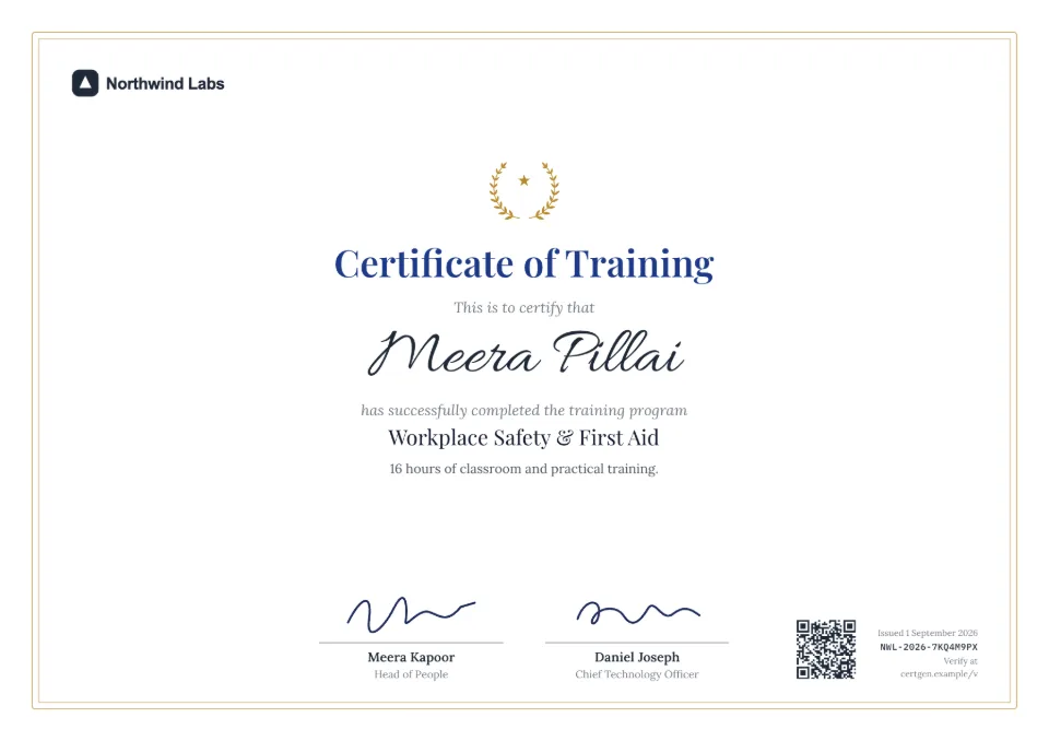 Training Certificate template – Crest design