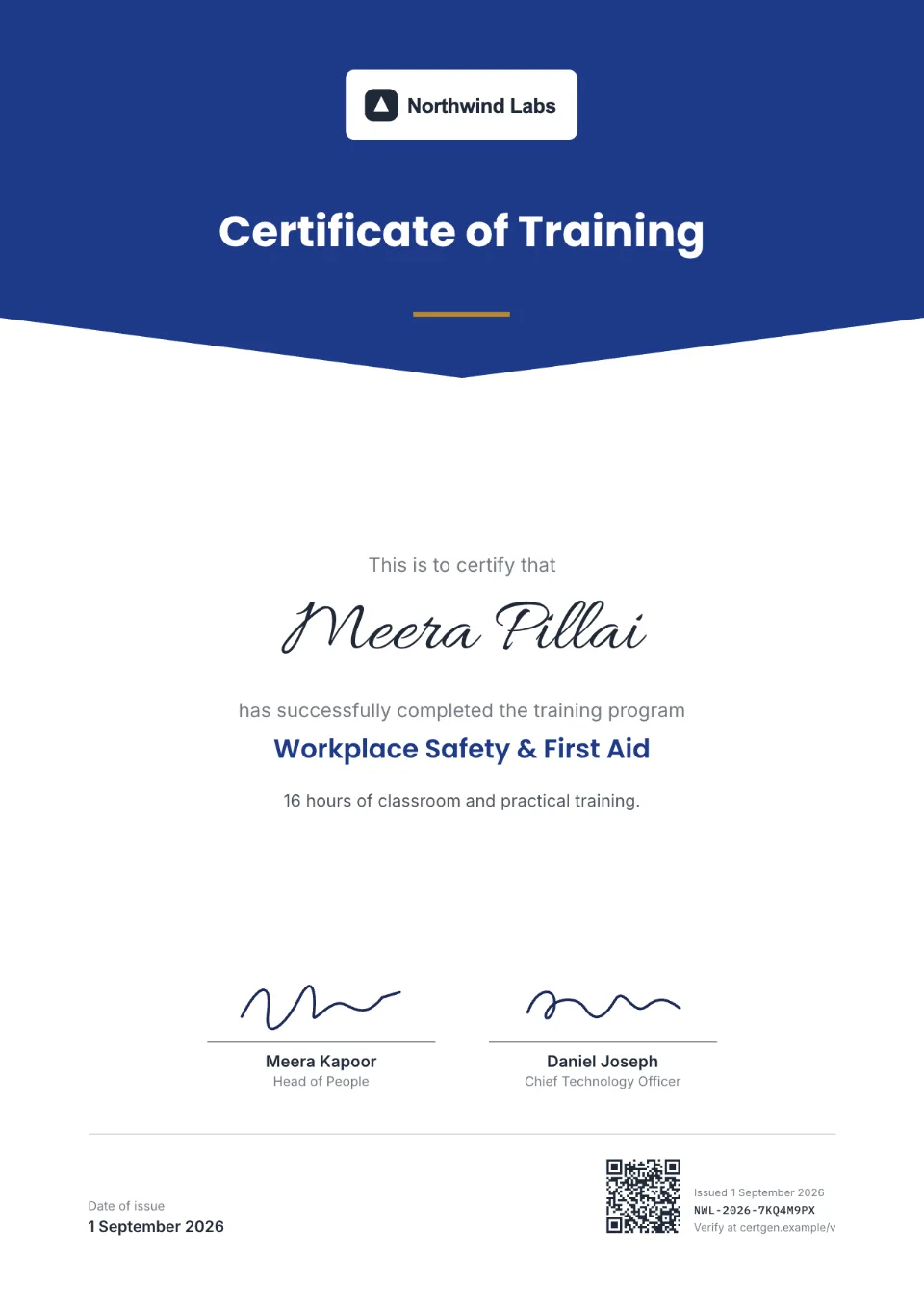 Training Certificate template – Meridian design