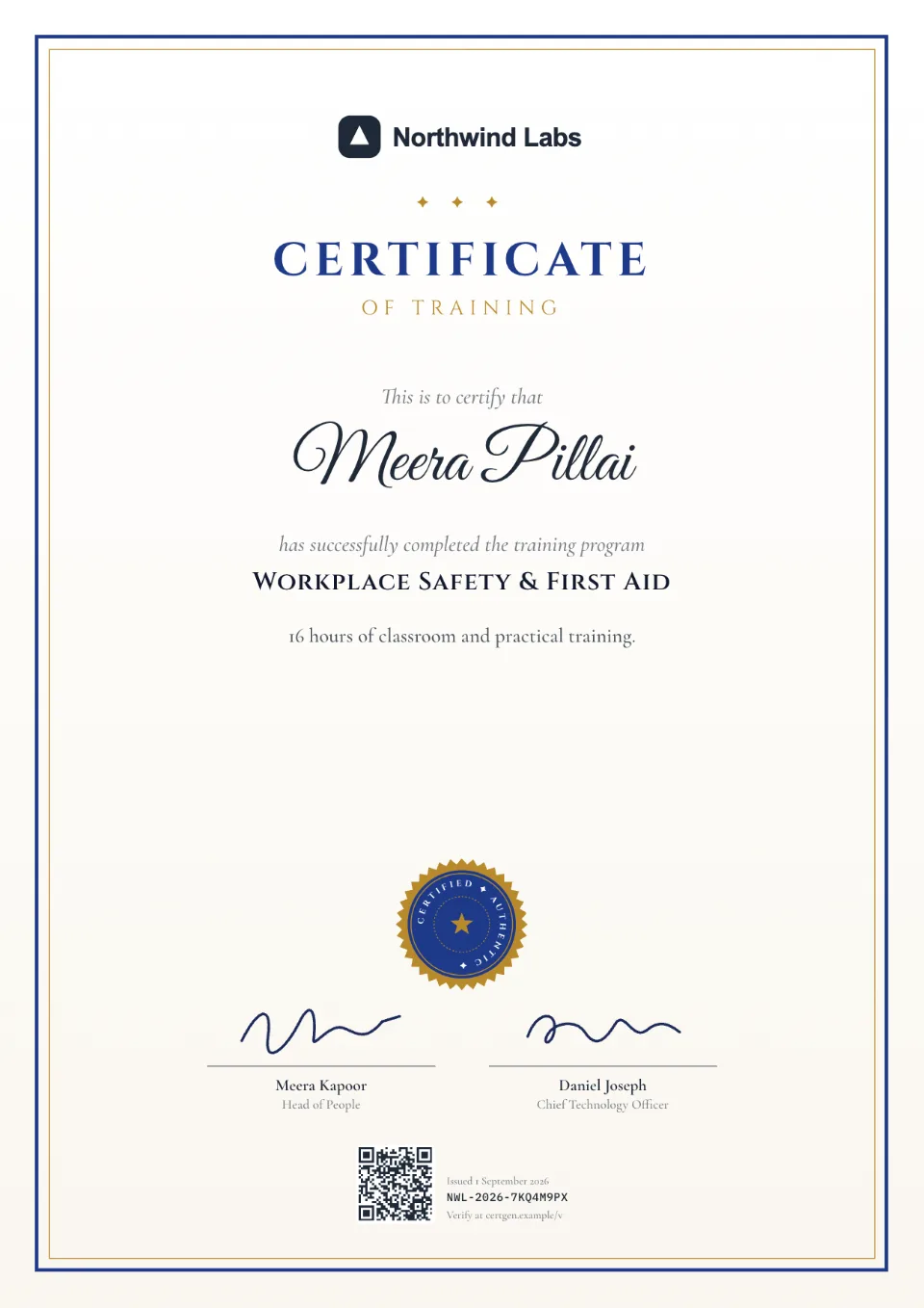 Training Certificate template – Scroll design