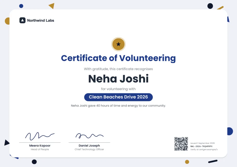 Volunteer Certificate template – Confetti design