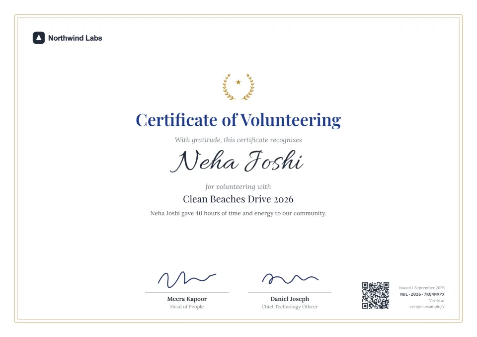 Volunteer Certificate template – Crest design