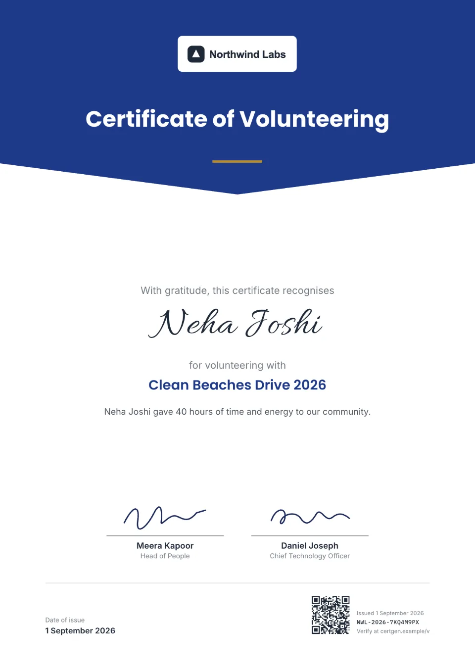 Volunteer Certificate template – Meridian design