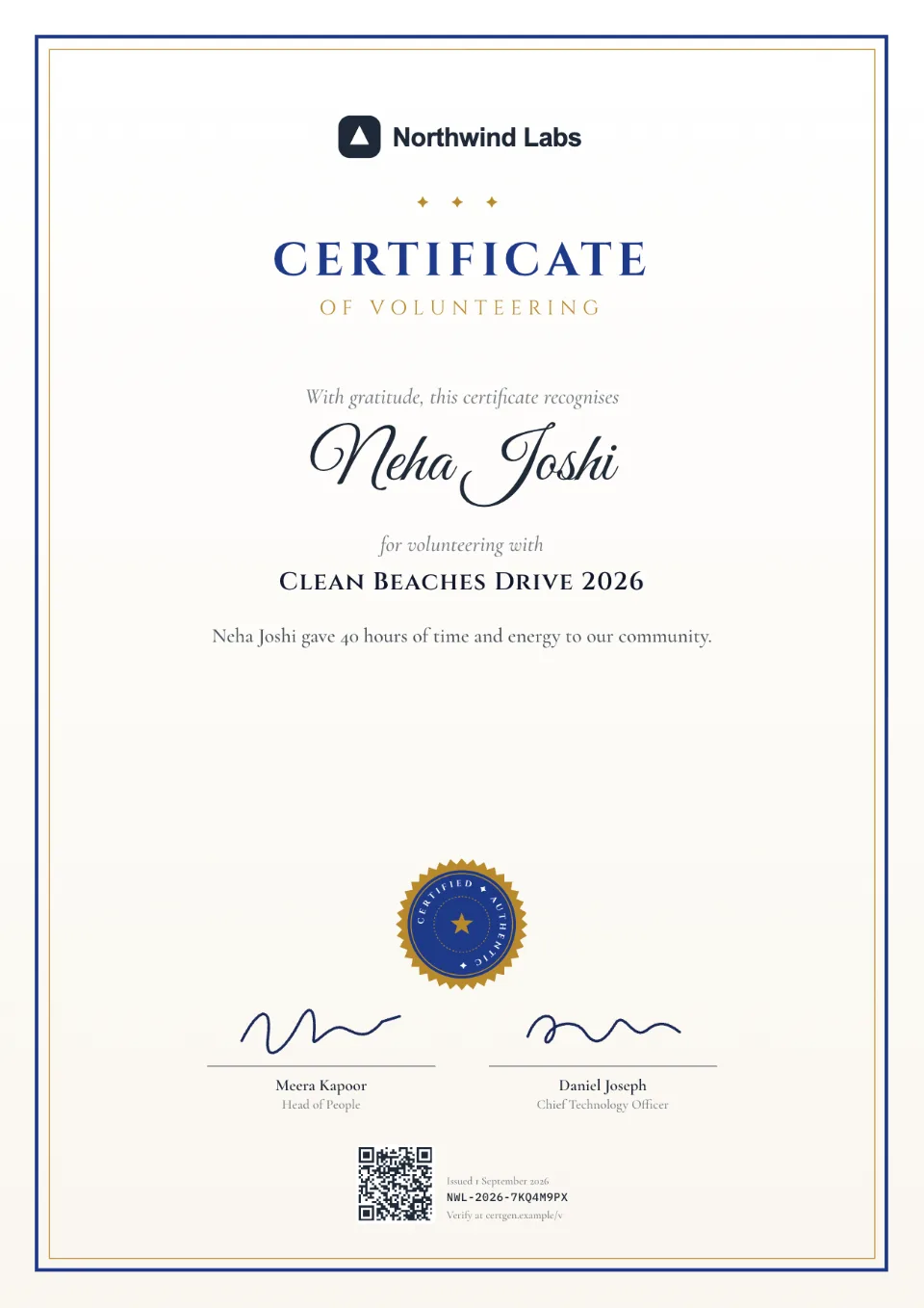 Volunteer Certificate template – Scroll design