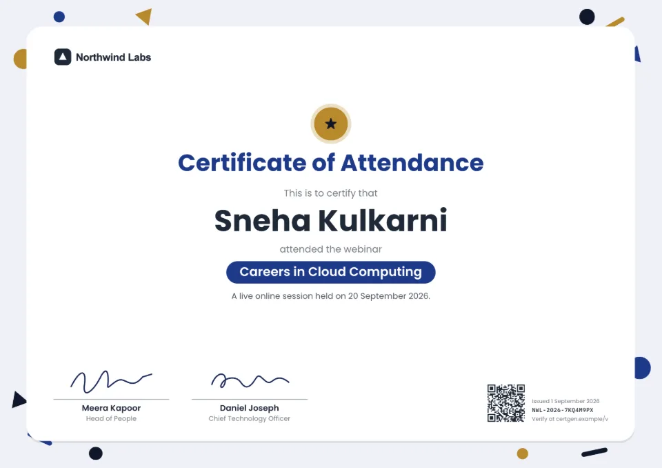 Webinar Certificate template – Confetti design