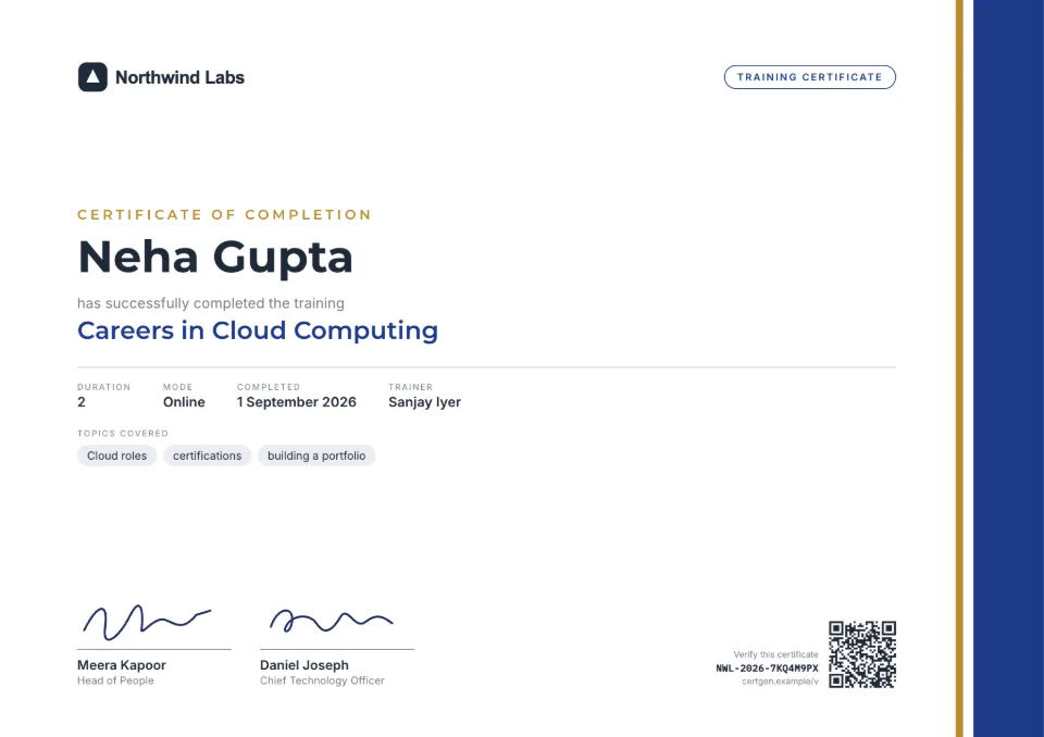 Webinar Certificate template – Corporate Training design