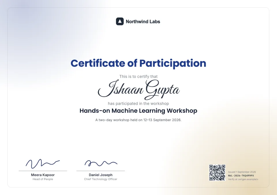 Workshop Certificate template