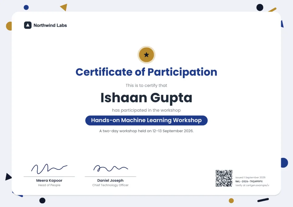 Workshop Certificate template – Confetti design