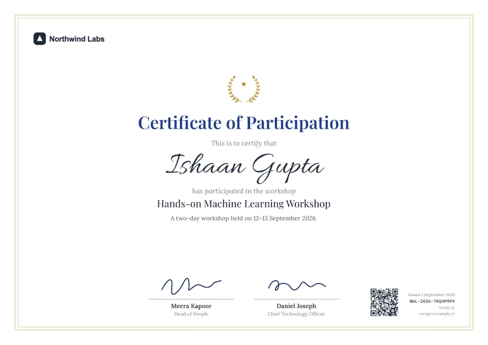 Workshop Certificate template – Crest design