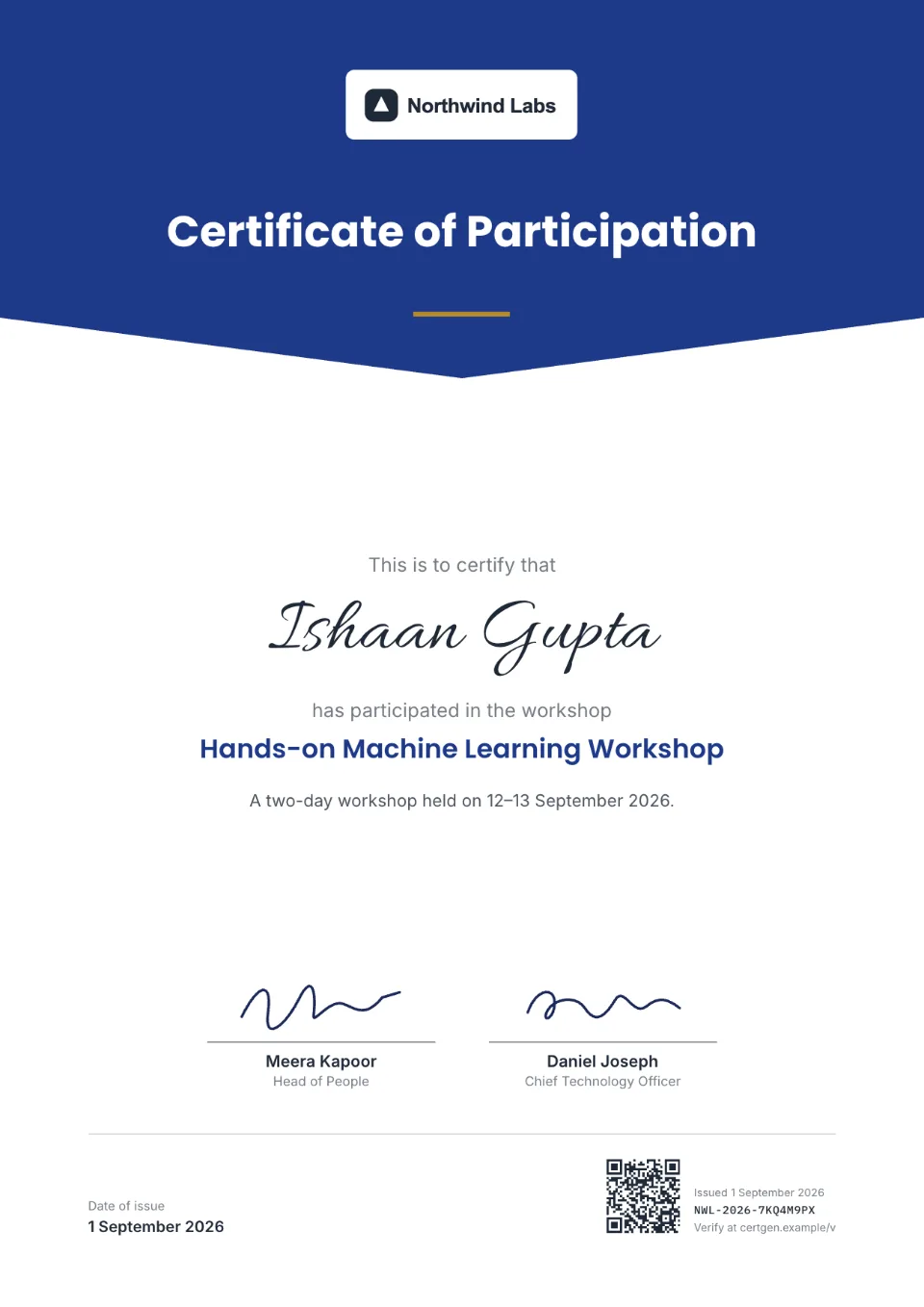 Workshop Certificate template – Meridian design