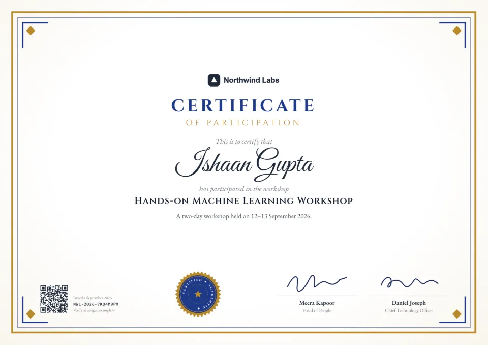 Workshop Certificate template – Regal design