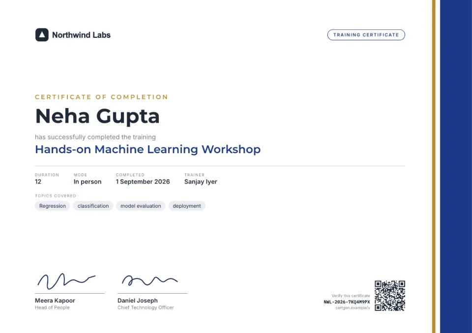 Workshop Certificate template – Corporate Training design
